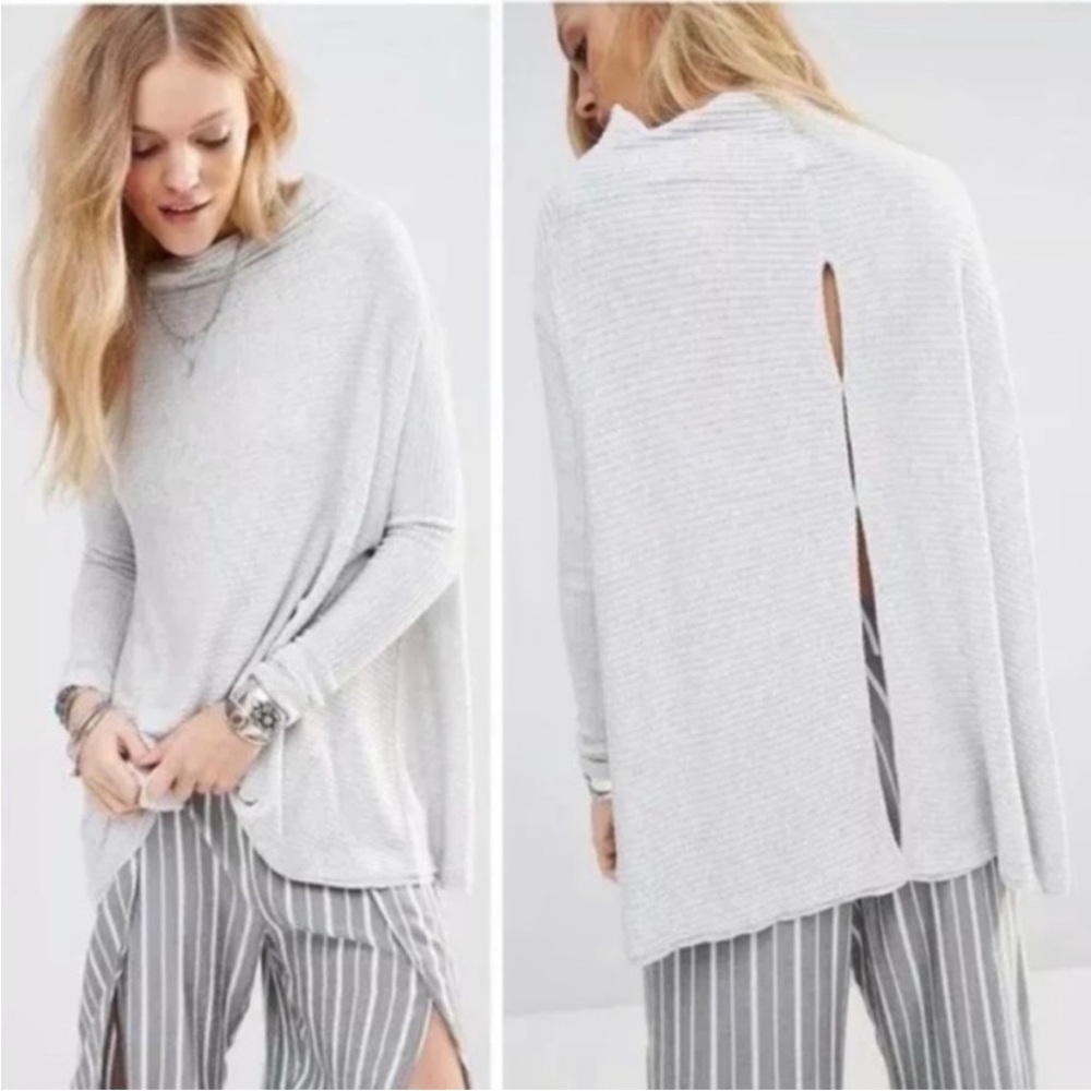We The Free Lover Top Size XS Long Sleeve Split-Back Ribbed Oversized Mock Neck